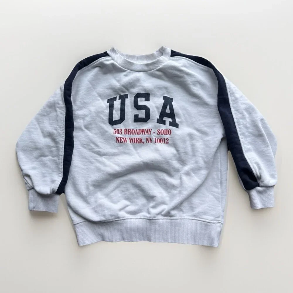 ZARA Kids USA New York Crewneck Sweatshirt American Flag Size‎ 6 Preppy School